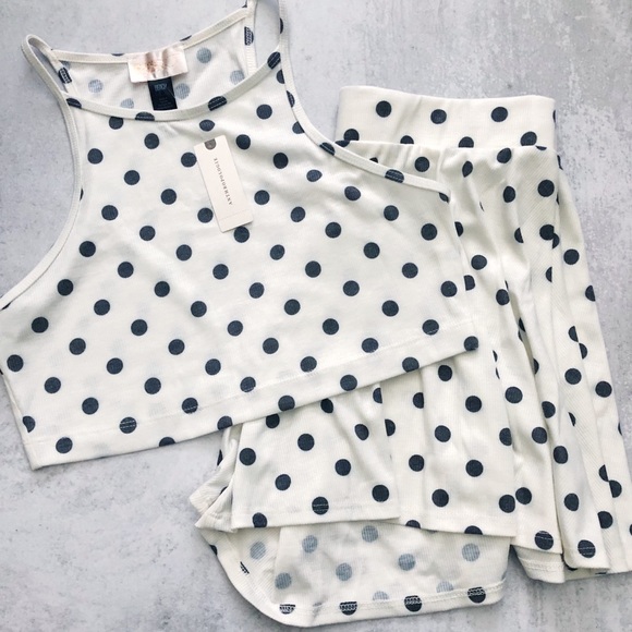 Beach Riot Other - Beach Riot White & Black Polka Dot Cover Up Set Crop Tank Top and Shorts NEW